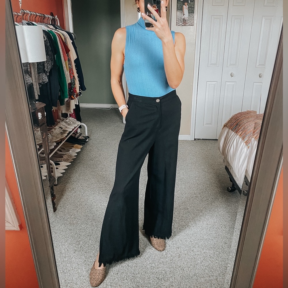 Le Lis | Wide Leg Trousers | Black | Side Slit | size Medium